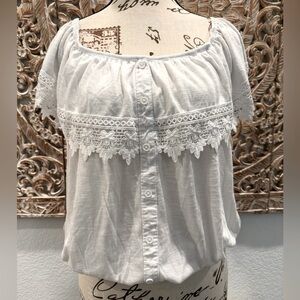 Paper Tee White Boho Off Shoulder Blouse- size L